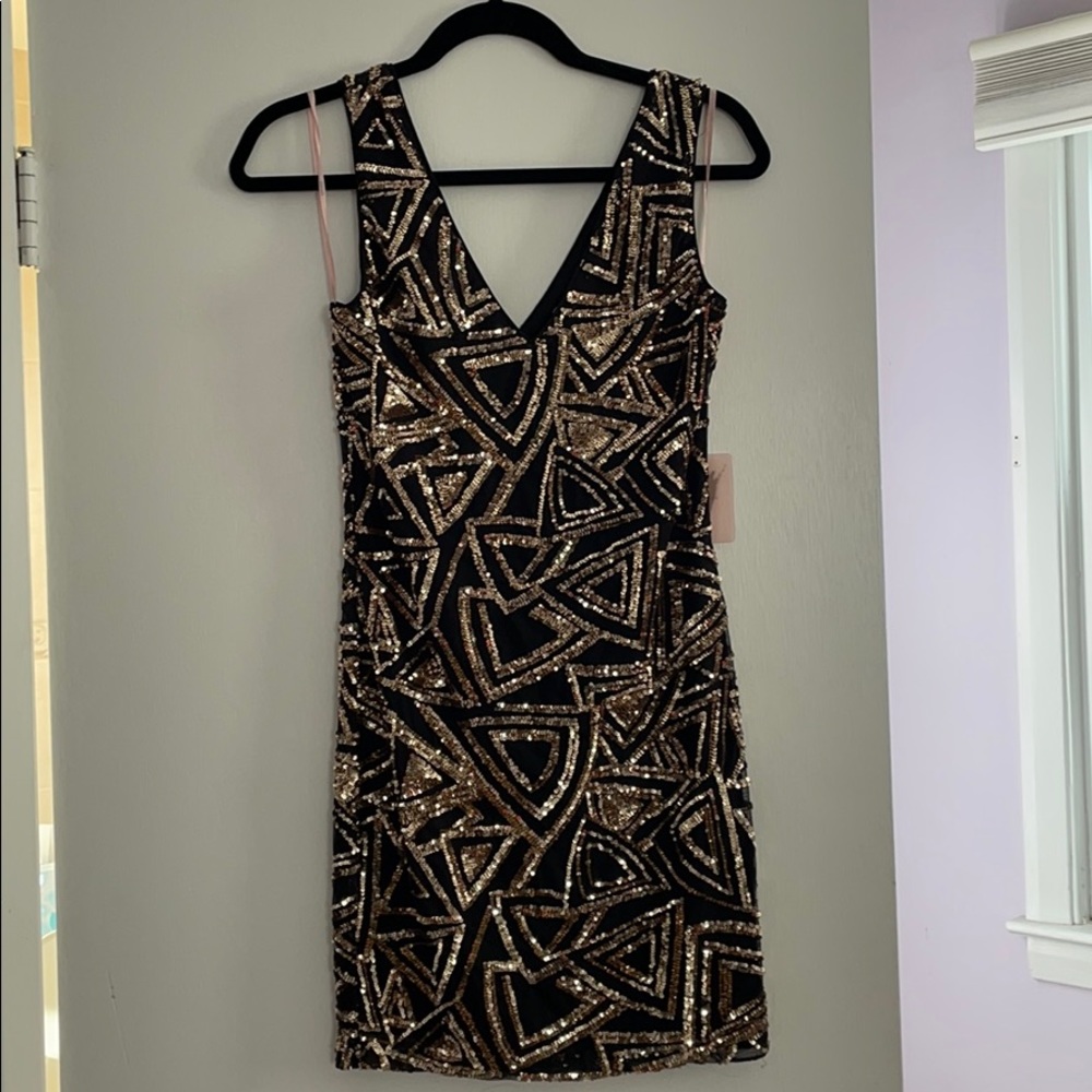 NWT Black and Gold Sequin Mini Dress